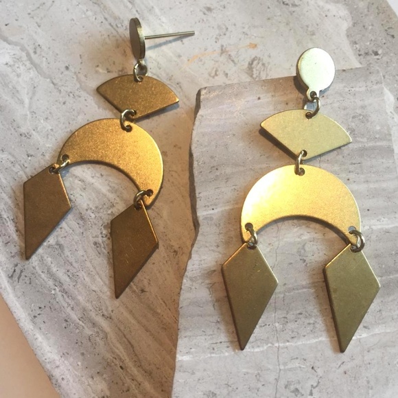 Brass Crescent Goddess Post Earrings - Picture 2 of 3